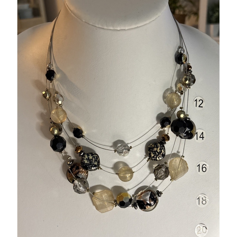 Ruby Rd Black Gold Glass Bead Multi Strand Necklace 14-20.5"